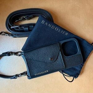 Bandolier Black Leather iPhone Case with Strap